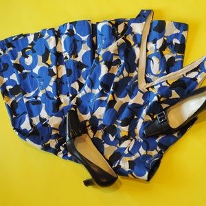 Blue, White, Black, Yellow V Neck Dress